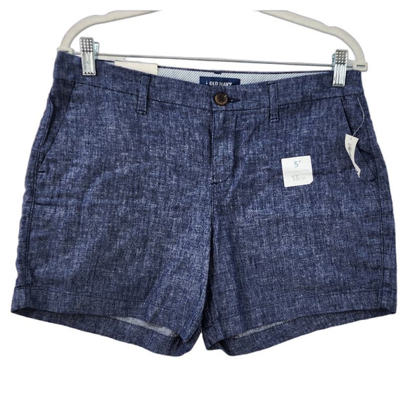 NWT New Old Navy Everyday Linen Cotton Blend Blue 5" Shorts Size 6 - Picture 3 of 9